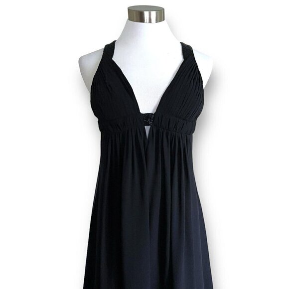 Y2k Vintage Cache Womens Dress Sz 4 Black Silk Beaded Open Back Cocktail LBD - Picture 5 of 15